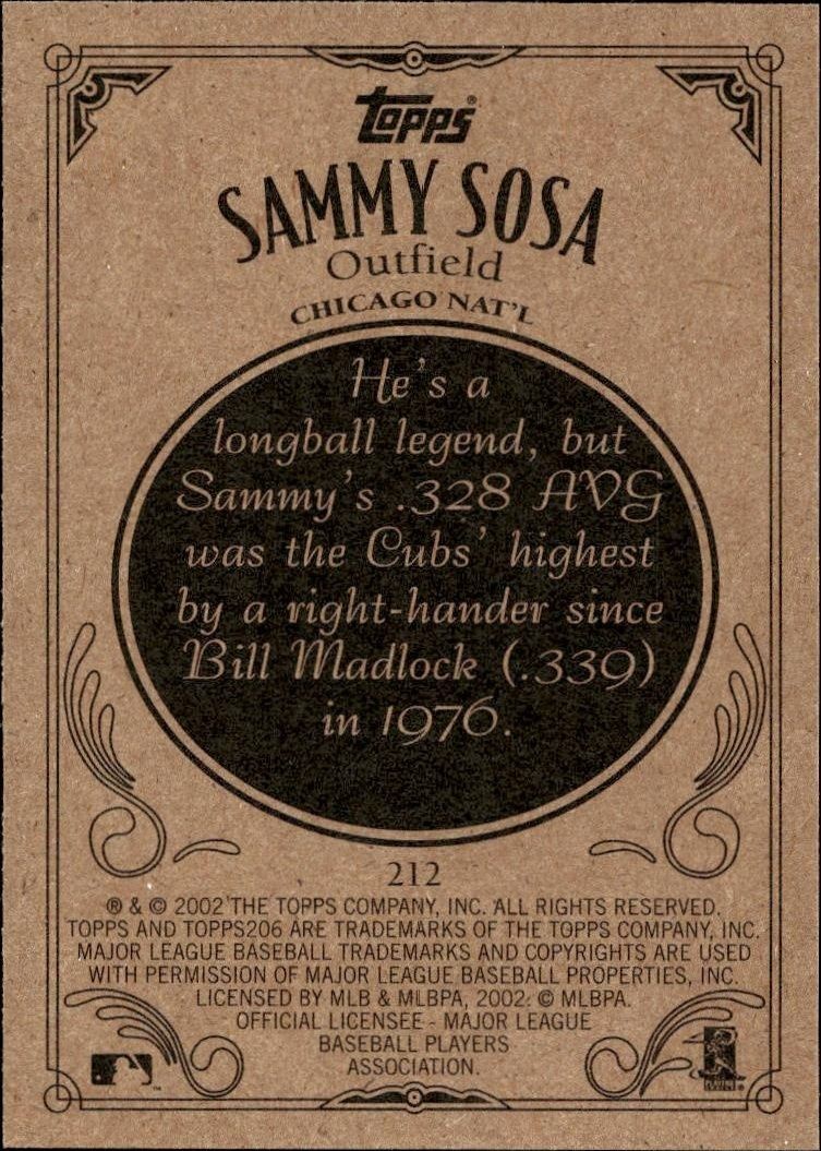 2002 Topps 206 Sammy Sosa #212 baseball trading card back