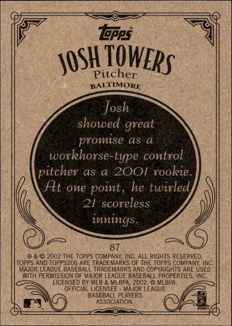 2002 Topps 206 Josh Towers #87 baseball trading card back