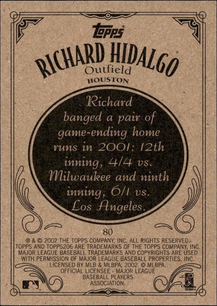 2002 Topps 206 Richard Hidalgo #80 baseball trading card back