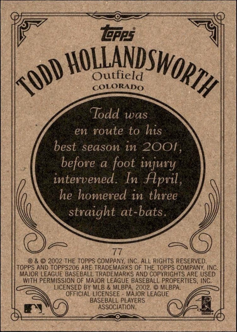 2002 Topps 206 Todd Hollandsworth #77 baseball trading card back