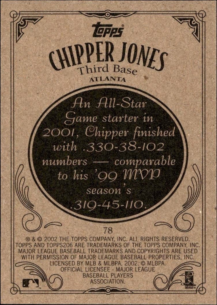 2002 Topps 206 Chipper Jones #78 baseball trading card back