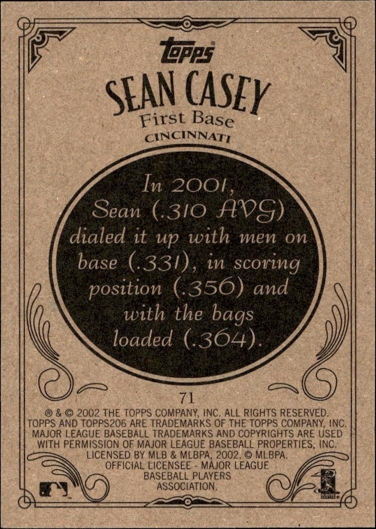 2002 Topps 206 Sean Casey #71 baseball trading card back