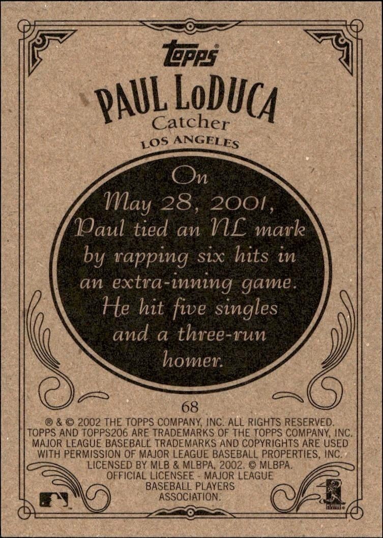 2002 Topps 206 Paul Lo Duca #68 baseball trading card back