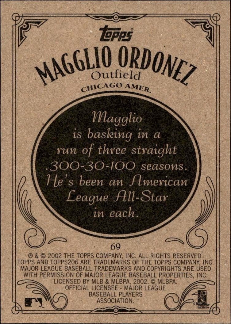 2002 Topps 206 Magglio Ordonez #69 baseball trading card back
