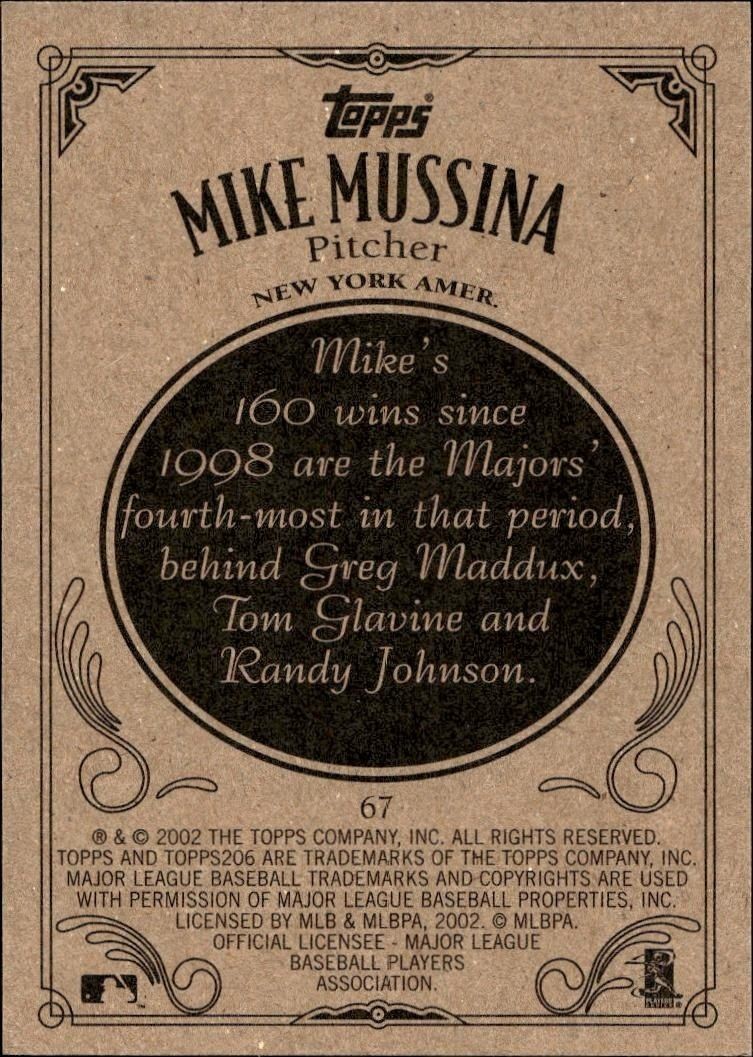 2002 Topps 206 Mike Mussina #67 baseball trading card back