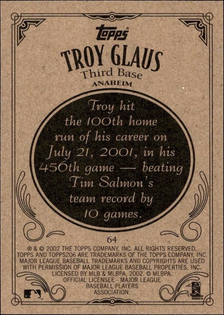 2002 Topps 206 Troy Glaus #64 baseball trading card back