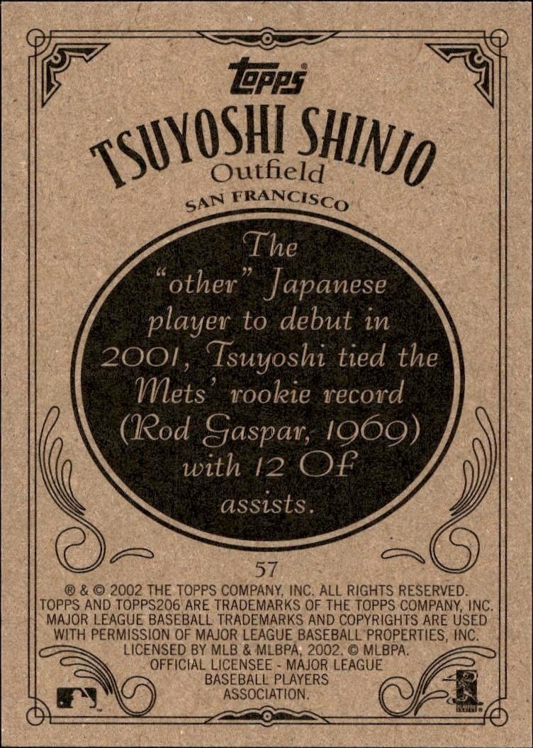 2002 Topps 206 Tsuyoshi Shinjo #57 baseball trading card back