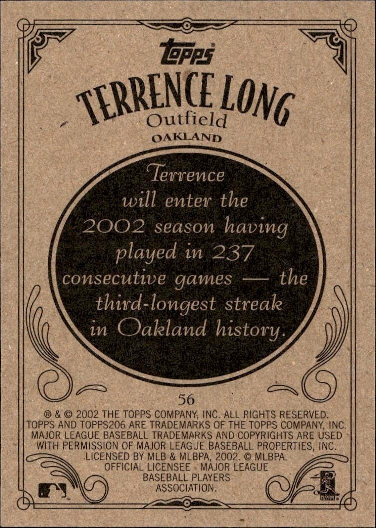 2002 Topps 206 Terrence Long #56 baseball trading card back