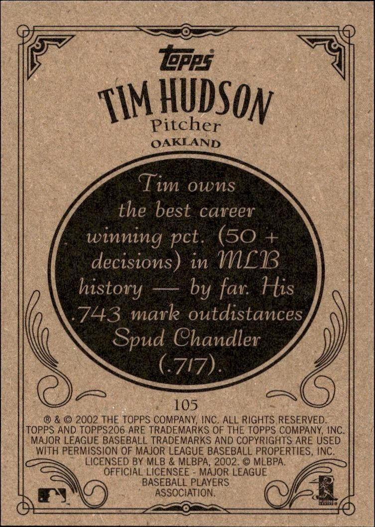 2002 Topps 206 Tim Hudson #105 baseball trading card back