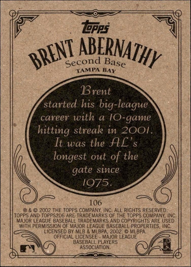 2002 Topps 206 Brent Abernathy #106 baseball trading card back