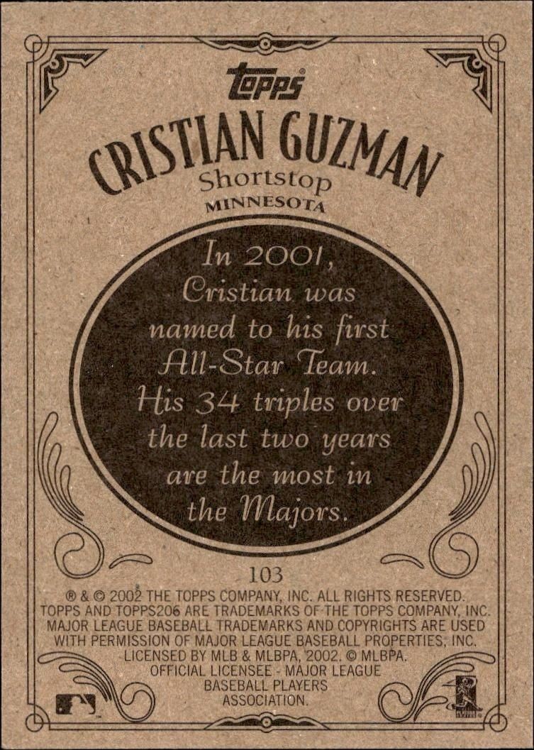 2002 Topps 206 Cristian Guzman #103 baseball trading card back