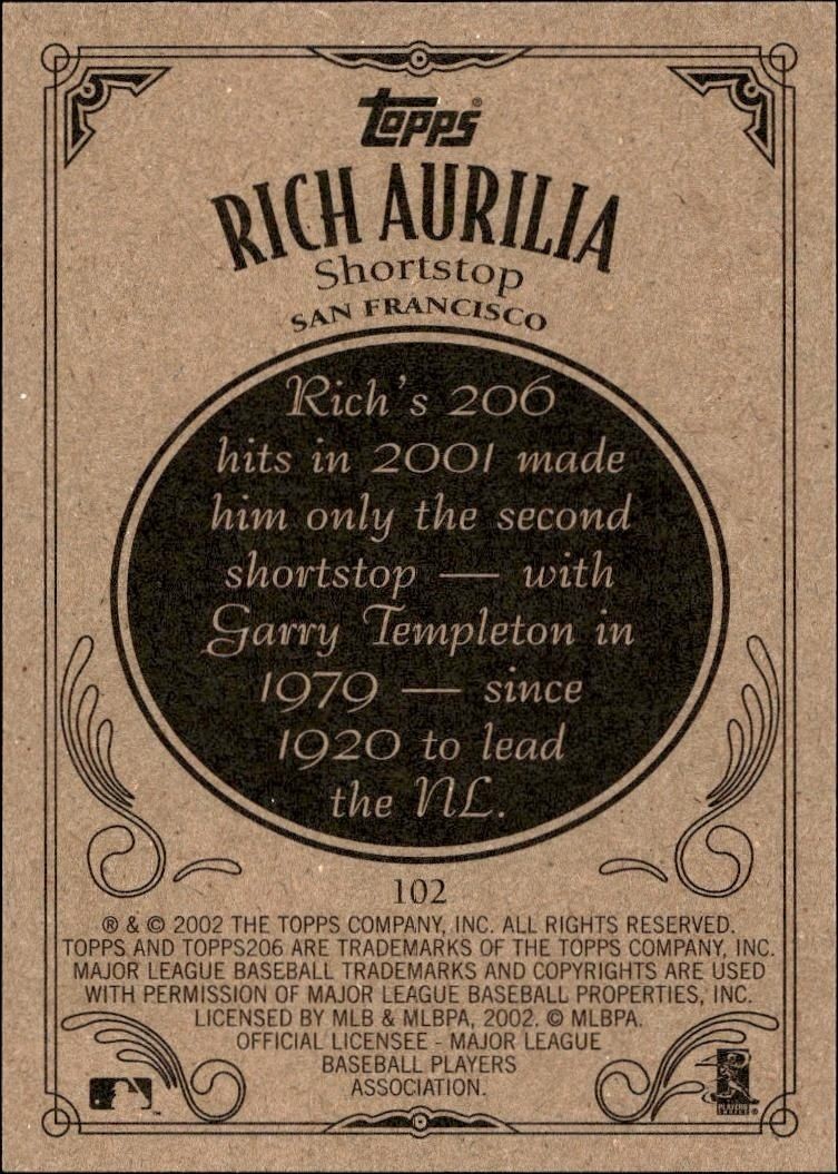 2002 Topps 206 Rich Aurilia #102 baseball trading card back