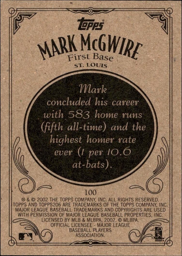 2002 Topps 206 Mark McGwire #100 baseball trading card back