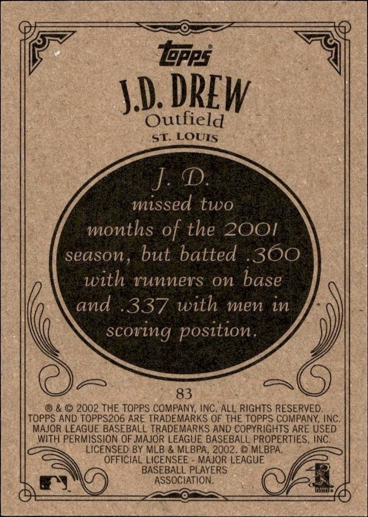 2002 Topps 206 J.D. Drew #83 baseball trading card back