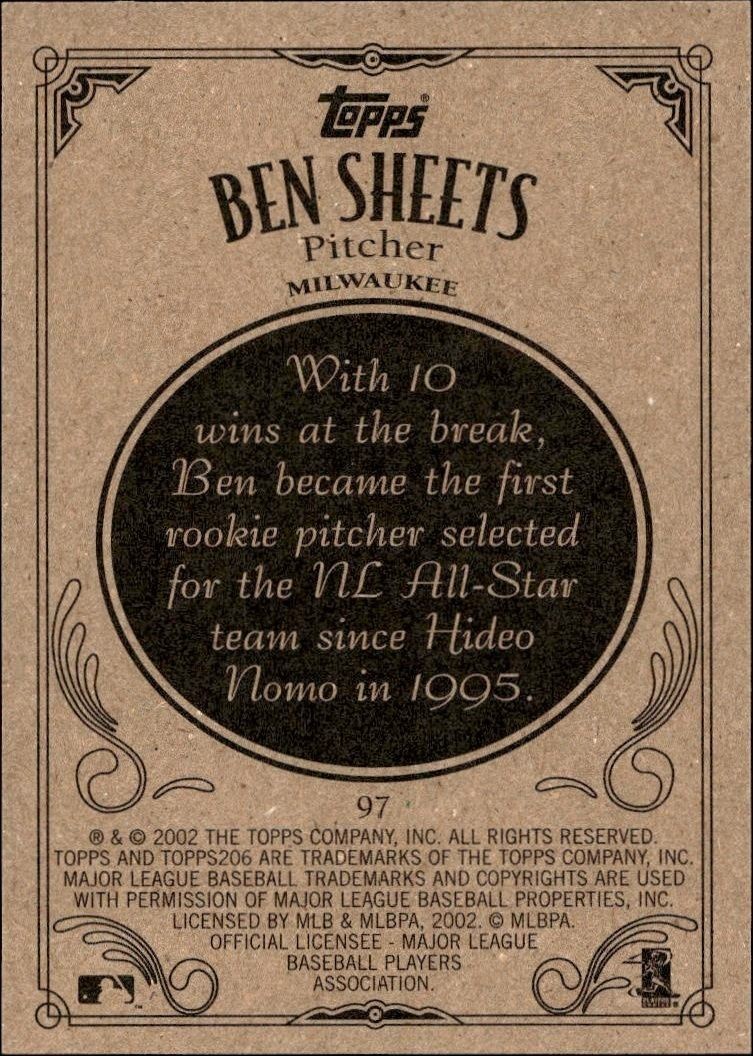 2002 Topps 206 Ben Sheets #97 baseball trading card back
