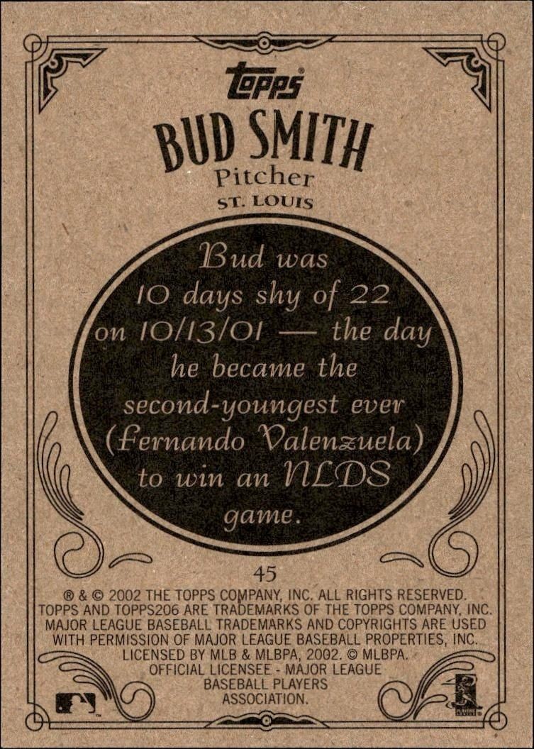 2002 Topps 206 Bud Smith #45 baseball trading card back