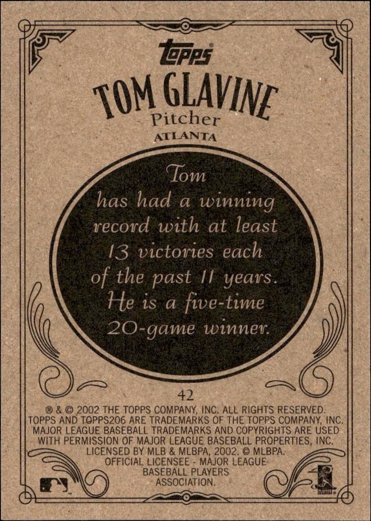 2002 Topps 206 Tom Glavine #42 baseball trading card back