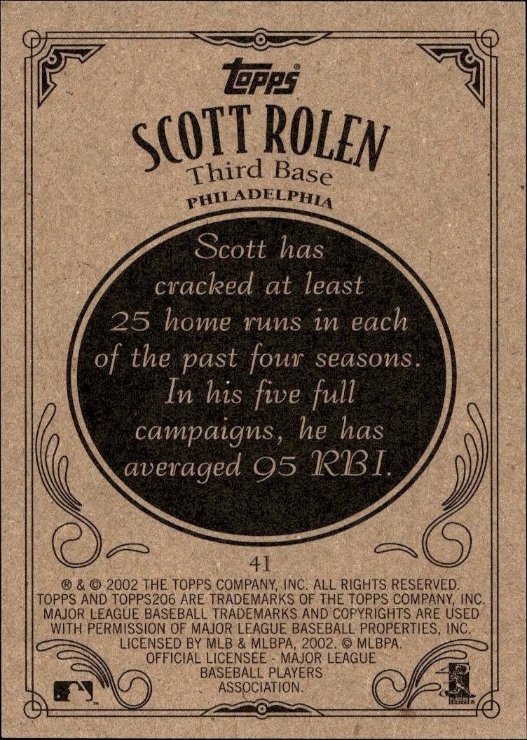 2002 Topps 206 Scott Rolen #41 baseball trading card back