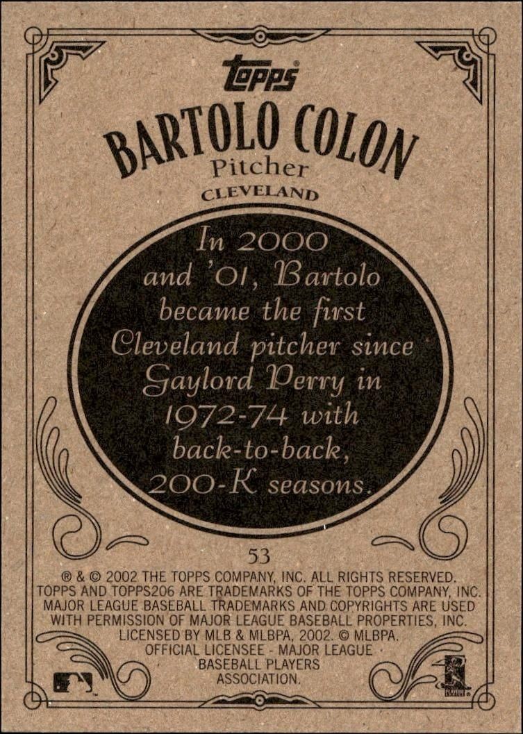 2002 Topps 206 Bartolo Colon #53 baseball trading card back