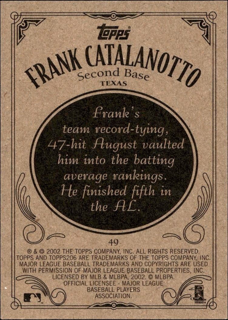 2002 Topps 206 Frank Catalanotto #49 baseball trading card back