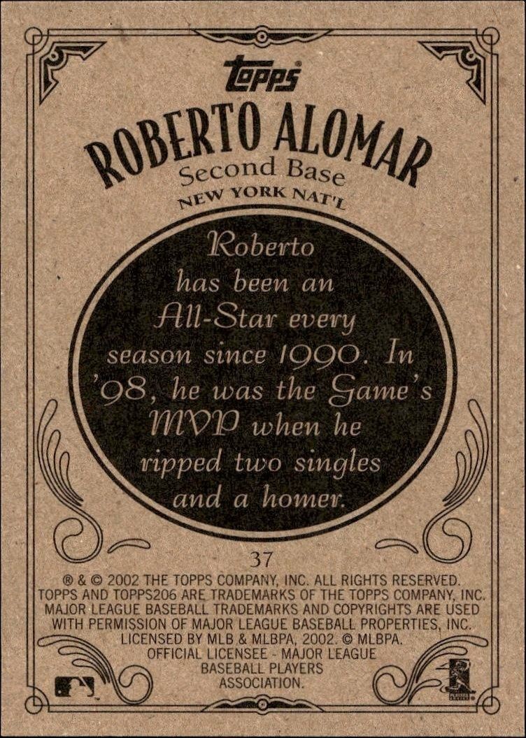 2002 Topps 206 Roberto Alomar #37 baseball trading card back