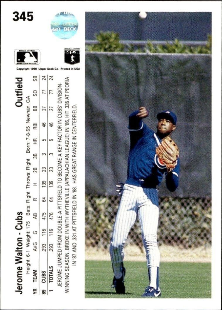 1990 Upper Deck Jerome Walton #345 baseball trading card back