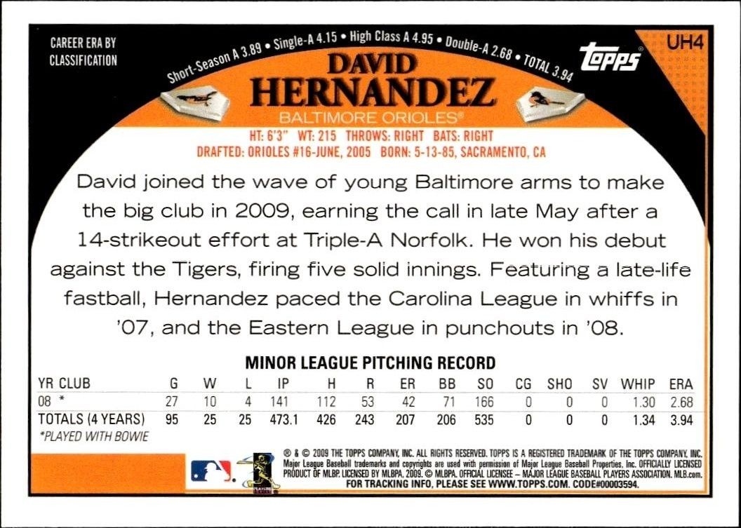 2009 Topps Updates & Highlights David Hernandez #UH4 baseball trading card back