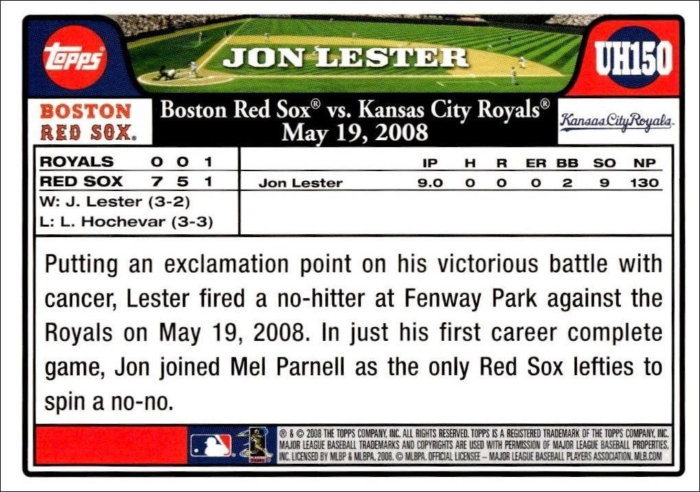 2008 Topps Updates & Highlights Jon Lester #UH150 baseball trading card back