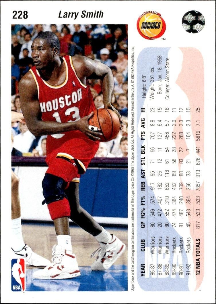 1992 Upper Deck Larry Smith #228 basketball trading card back
