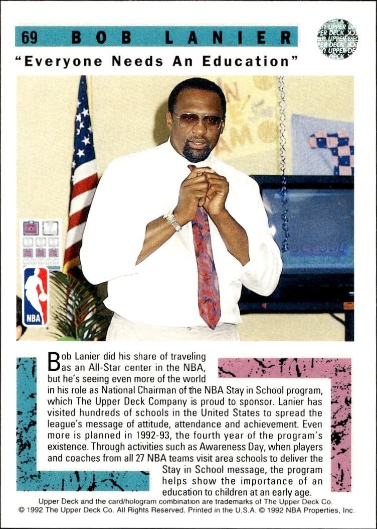 1992 Upper Deck Bob Lanier #69 basketball trading card back
