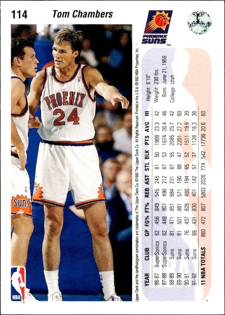 1992 Upper Deck Tom Chambers #114 basketball trading card back