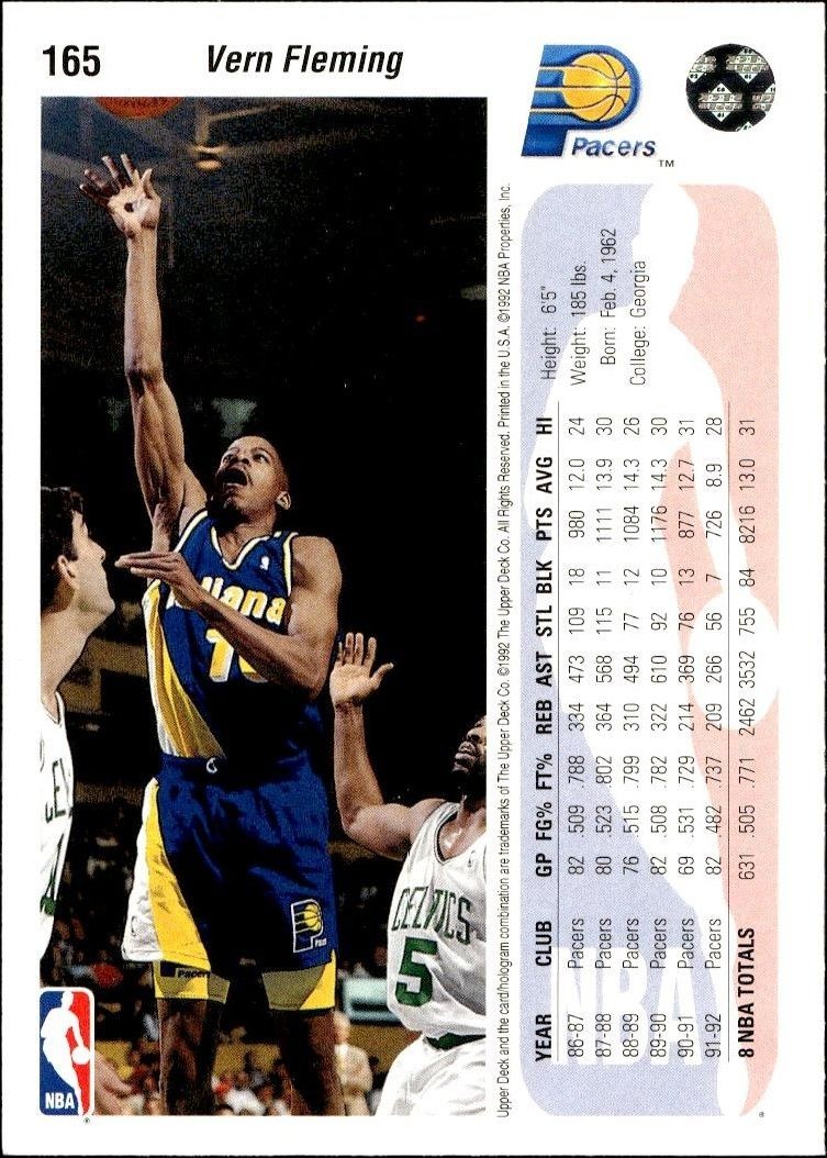 1992 Upper Deck Vern Fleming #165 basketball trading card back