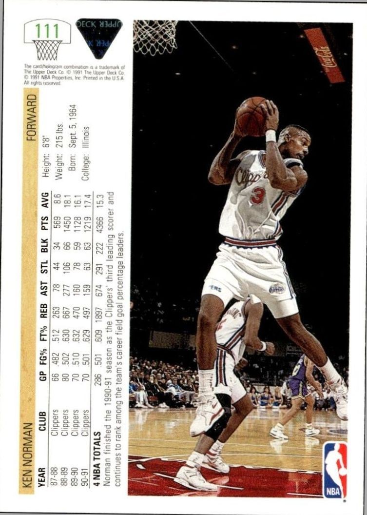1991 Upper Deck Ken Norman #111 basketball trading card back