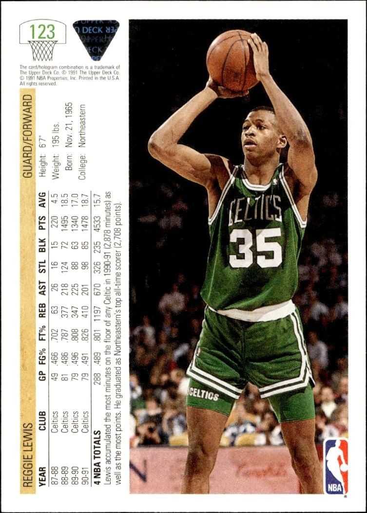 1991 Upper Deck Reggie Lewis #123 basketball trading card back