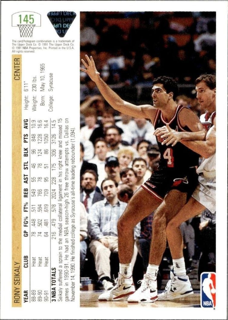1991 Upper Deck Rony Seikaly #145 basketball trading card back