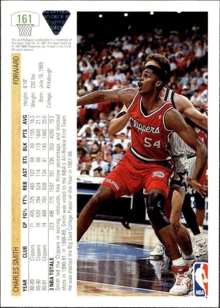 1991 Upper Deck Charles Smith #161 basketball trading card back