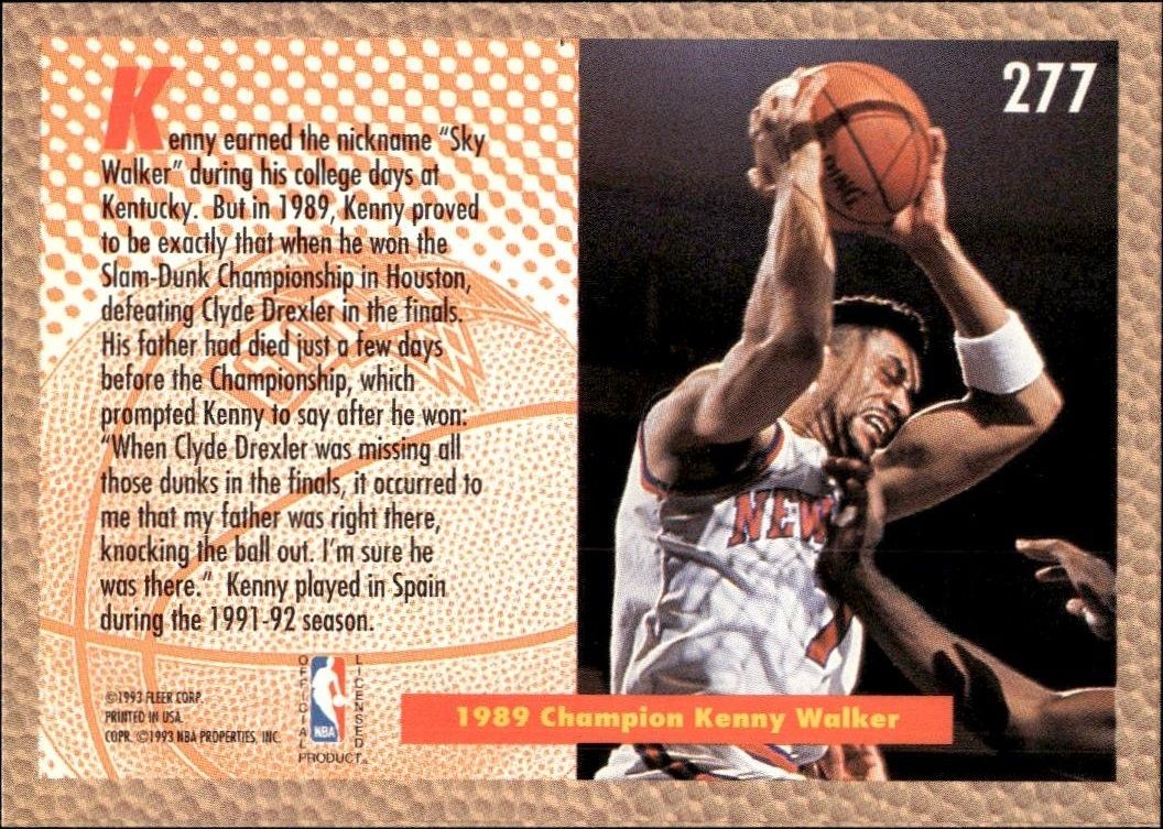 1992 Fleer Kenny Walker #277 basketball trading card back