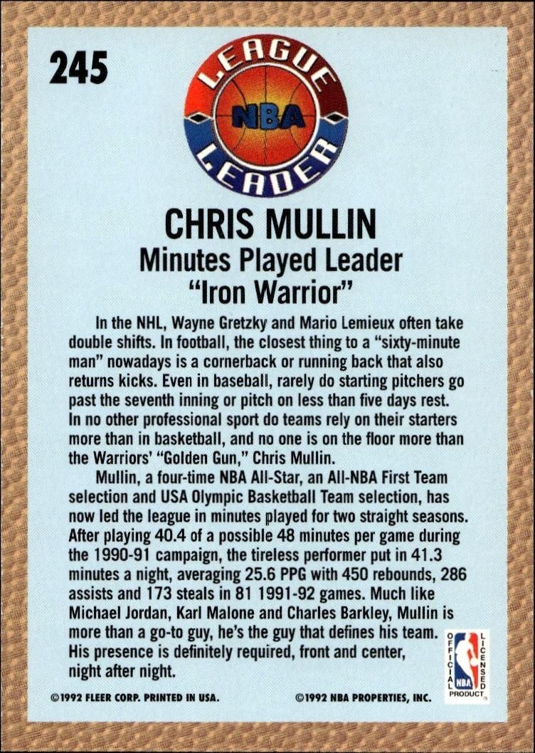 1992 Fleer Chris Mullin #245 basketball trading card back