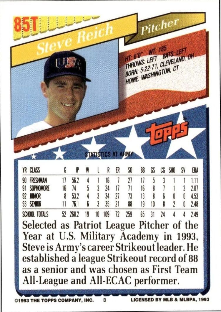 1993 Topps Traded Steve Reich #85T baseball trading card back