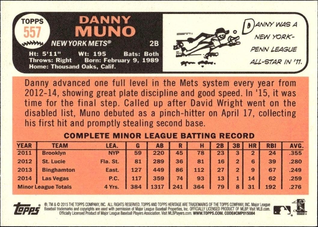 2015 Topps Heritage Danny Muno #557 baseball trading card back