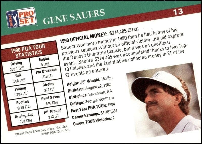 1991 Pro Set Pga Tour Gene Sauers #13 golf trading card back