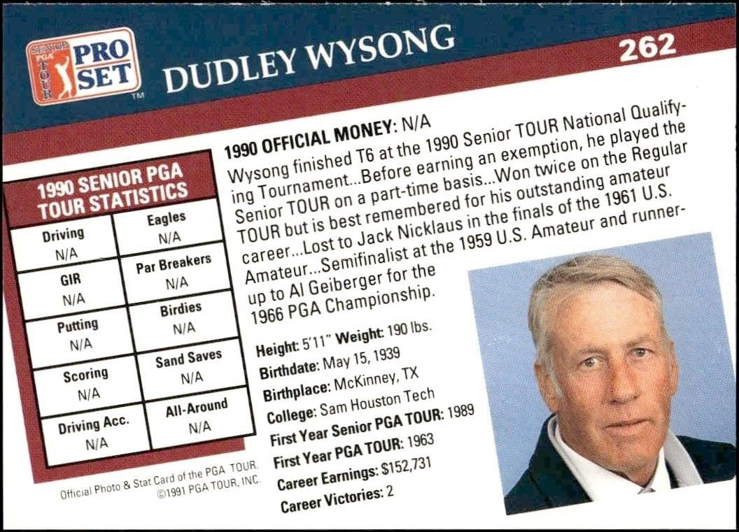 1991 Pro Set Pga Tour Dudley Wysong #262 golf trading card back