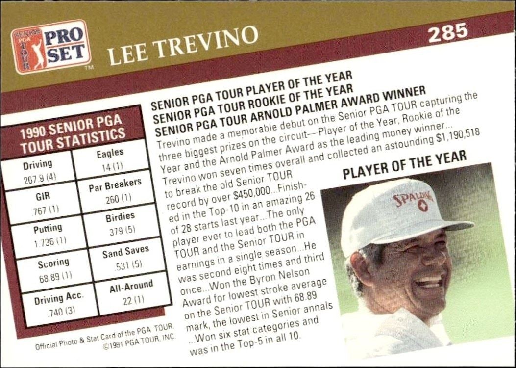 1991 Pro Set Pga Tour Lee Trevino #285 golf trading card back