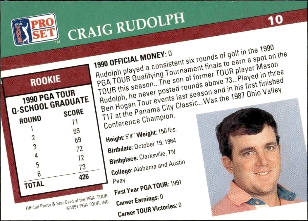1991 Pro Set Pga Tour Craig Rudolph #10 golf trading card back