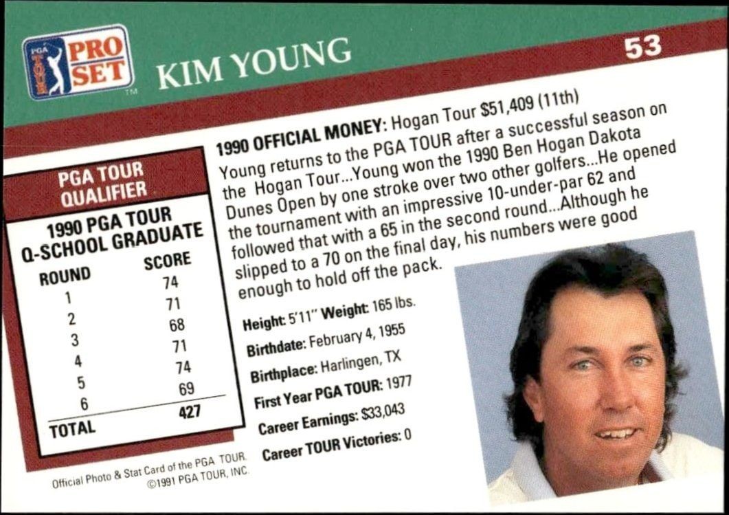 1991 Pro Set Pga Tour Kim Young #53 golf trading card back