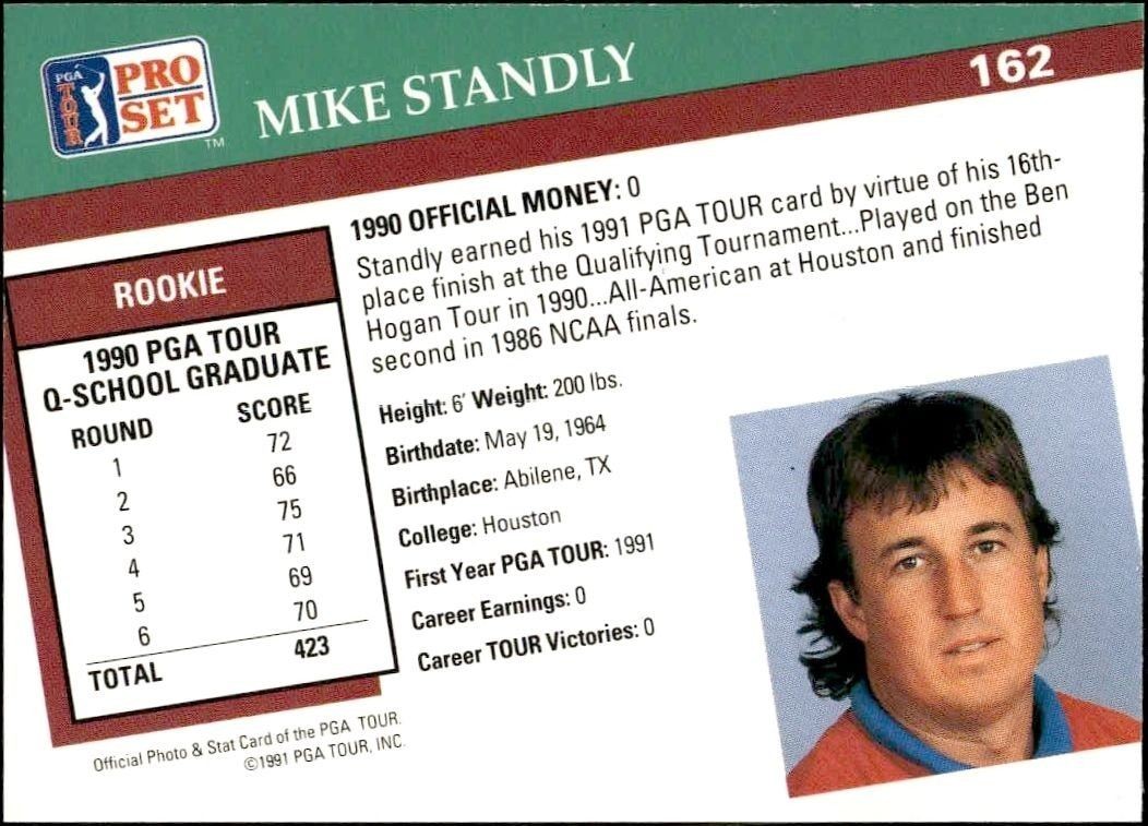 1991 Pro Set Pga Tour Mike Standly #162 golf trading card back