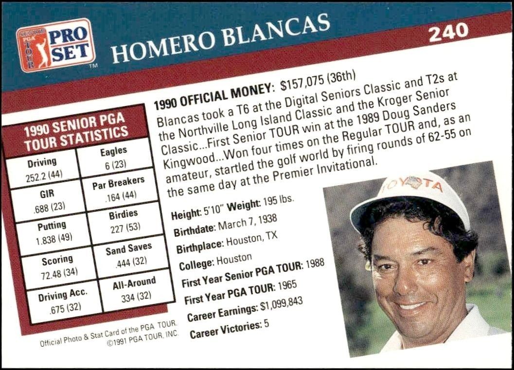 1991 Pro Set Pga Tour Homero Blancas #240 golf trading card back