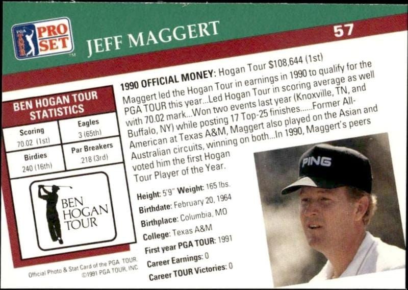 1991 Pro Set Pga Tour Jeff Maggert #57 golf trading card back