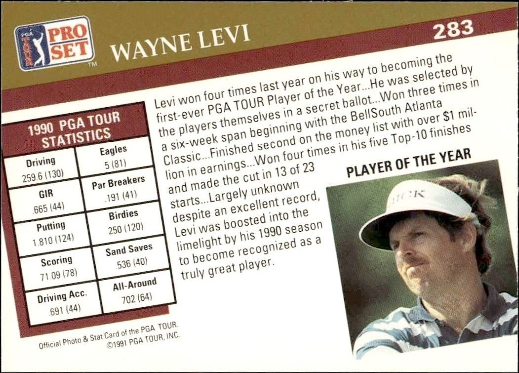 1991 Pro Set Pga Tour Wayne Levi #283 golf trading card back