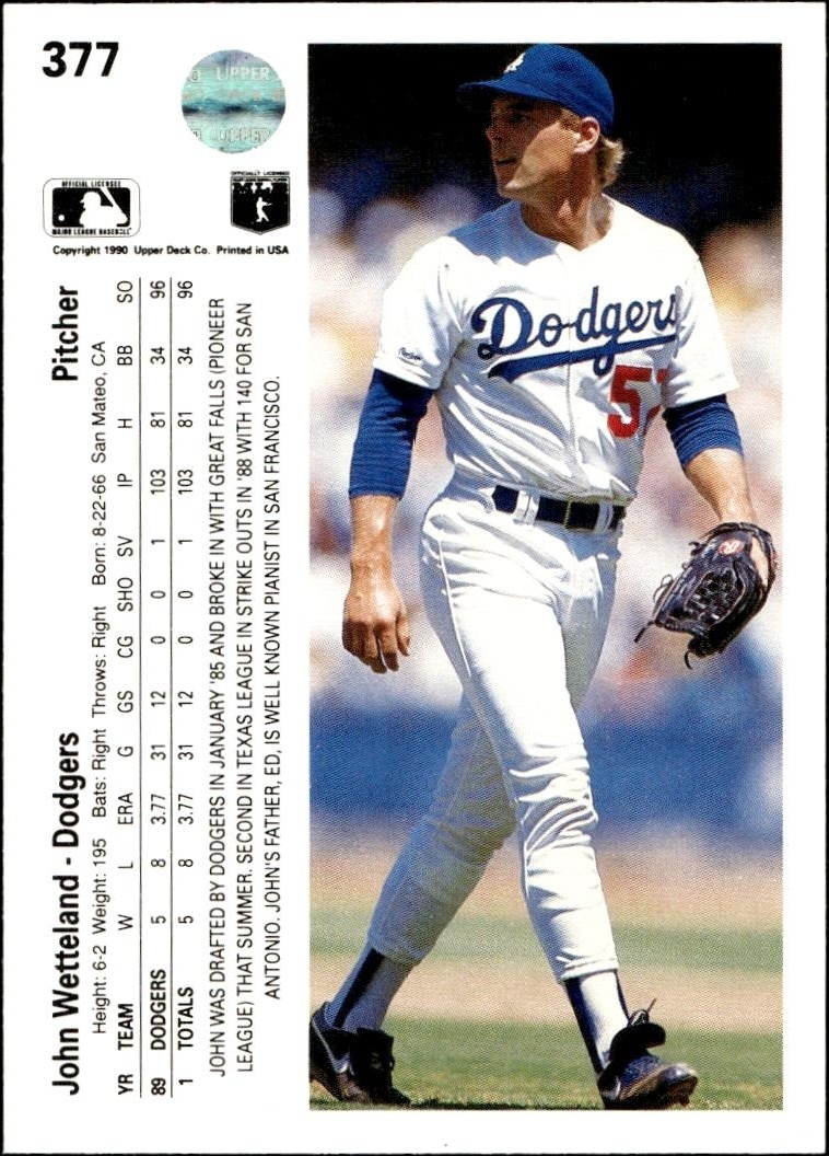 1990 Upper Deck John Wetteland #377 baseball trading card back